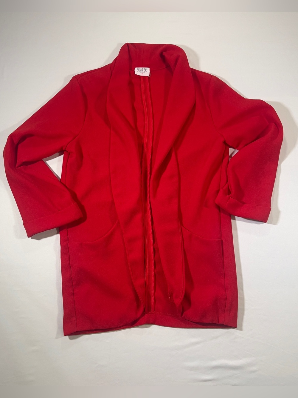 Sienna Sky Red Open-Front Draped Jacket